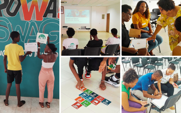 composição com diferentes fotografias de workshop desenvolvido pela Ação Climática Agora, em Cabo Verde